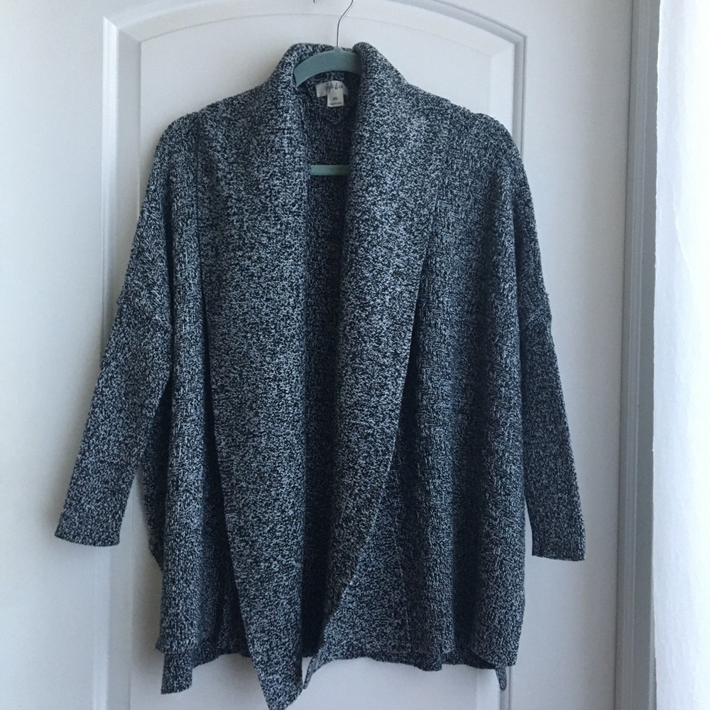 Style & Co Cardigan, Boxy Fit with Dolman Sleeves, Marled Black and White, XS